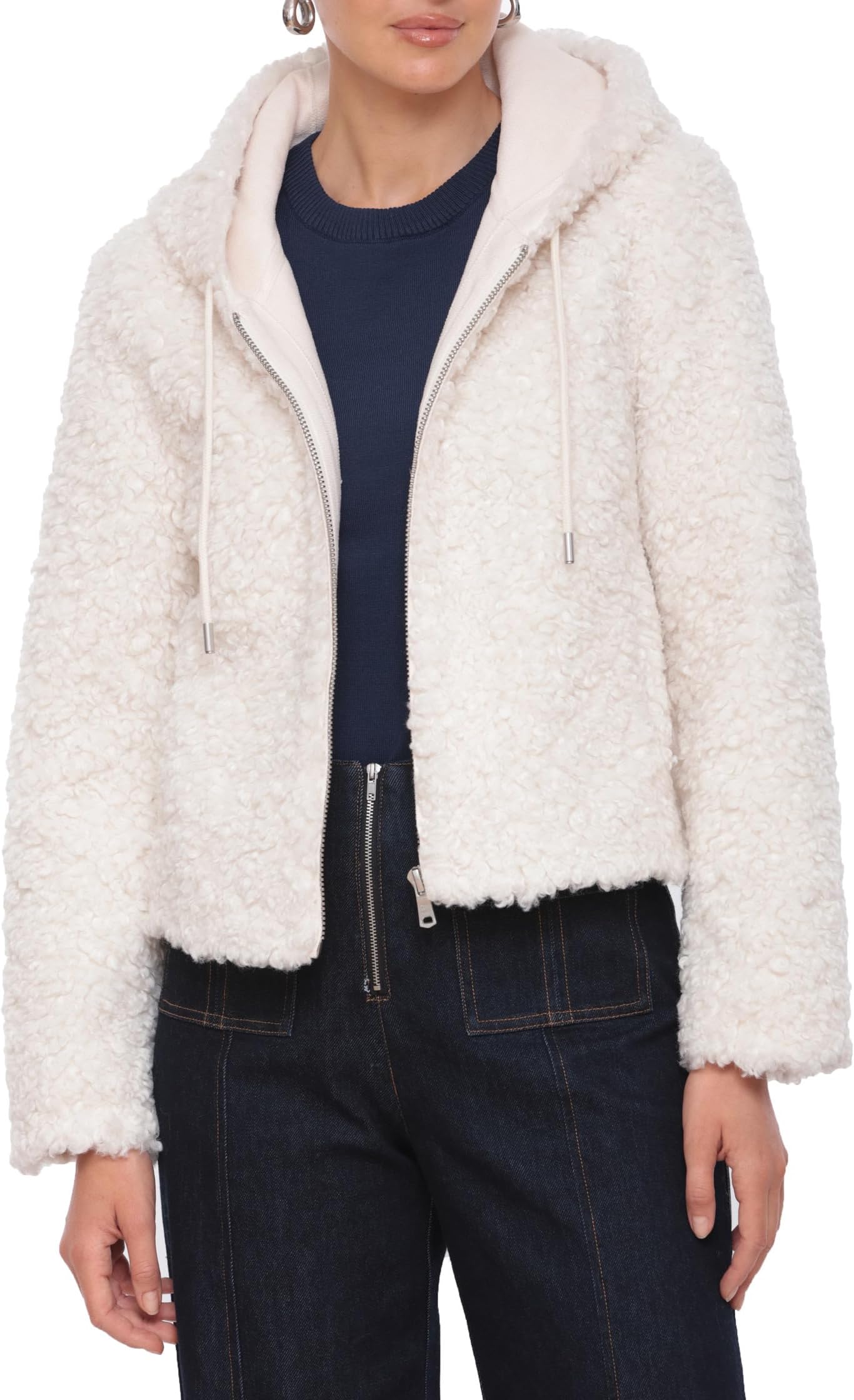 

Куртка Avec Les Filles Faux Shearling Hoodie Jacket, белый