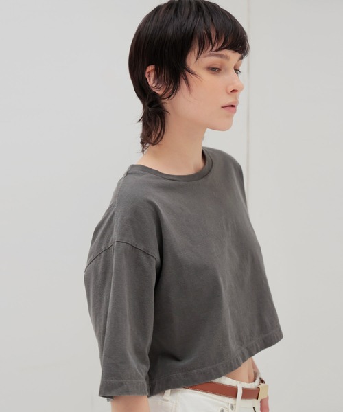 

Футболка с пигментированным принтом, завышенная линия низа DRESSLAVE, угольно-серый