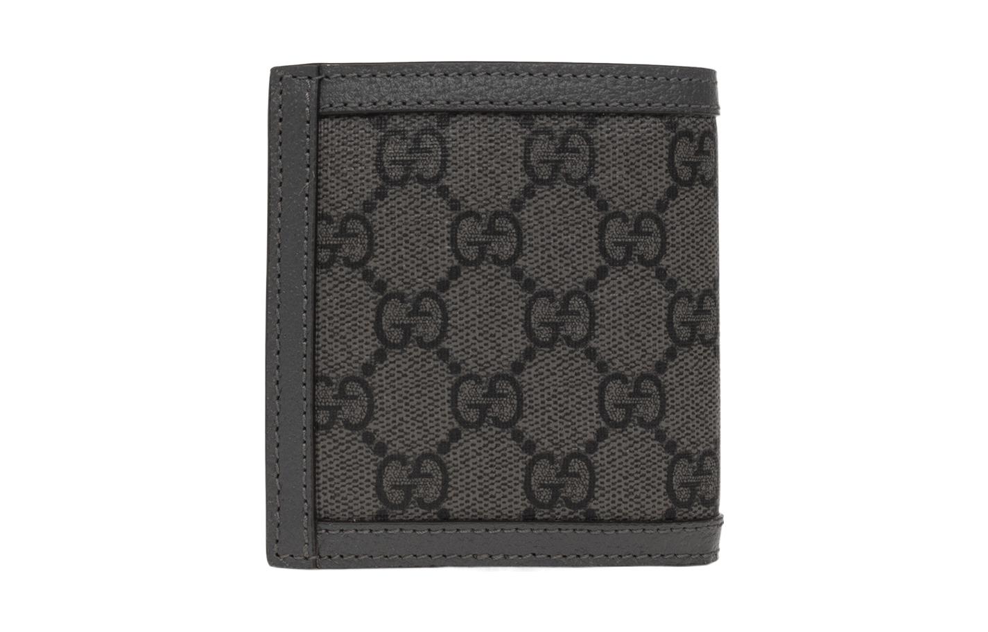 Ophidia Canvas With Leather Trim Card Holder, Wallet Men's Gray & Black GUCCI — фото 3