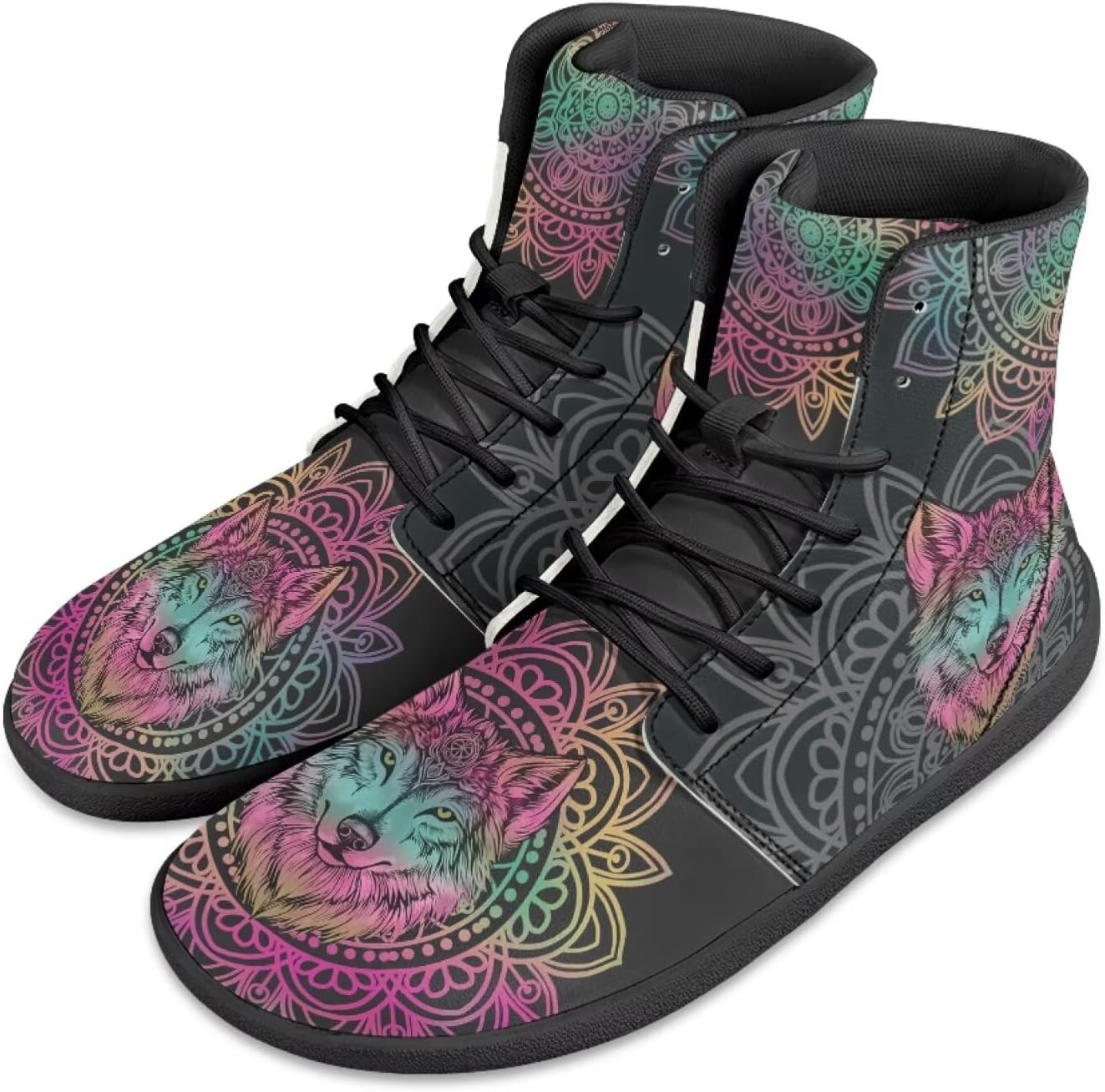 

Кроссовки на высокой подошве с принтом бабочек JoyLamoria Bling Bling, кожаные шнуровки, модные высокие кеды, босоножки, широкая колодка, стиль Y2K для девочек, Rainbow Wolf Mandala