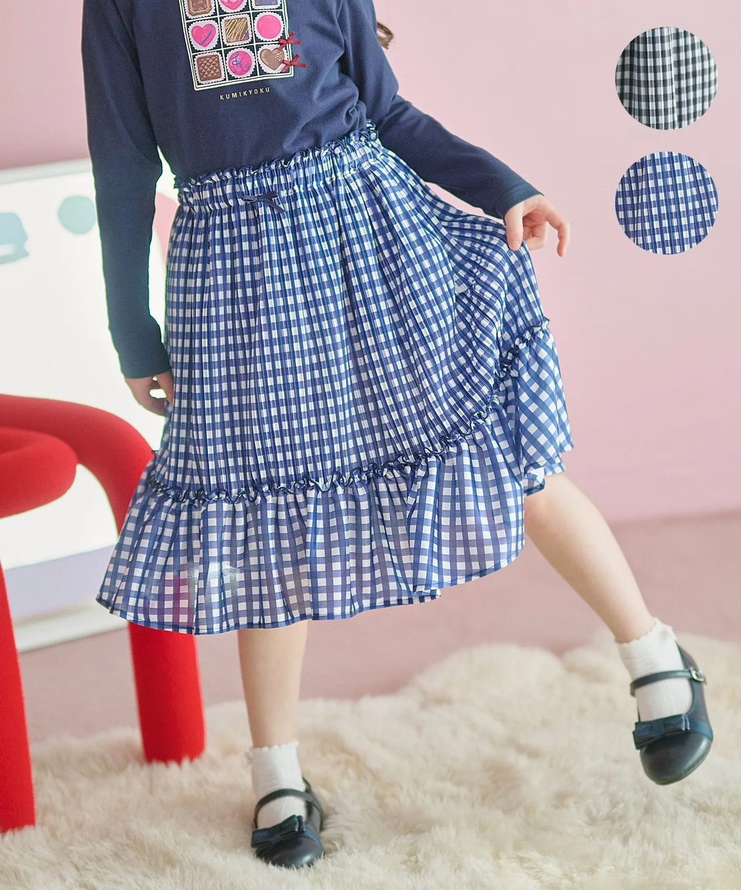 Детская юбка в клетку с плиссировкой Kumikyoku Gingham Check Pleats SKKGGS0107 тёмно-синяя