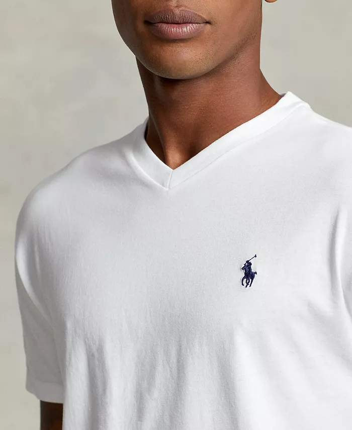 Мужская футболка с V-образным вырезом классического кроя Polo Ralph Lauren, белый — фото 4