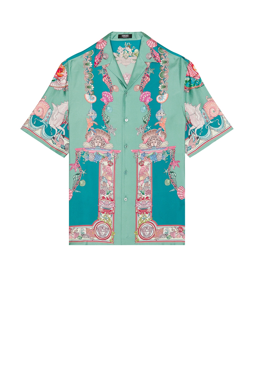 

Шелковая рубашка с принтом "Коралловый театр" Versace, Sea Green