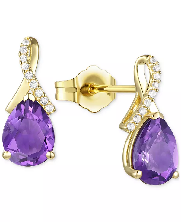 

Серьги-Гвоздики в форме груши с аметистом (1-7/8 карата, tw) и выращенным в лаборатории белым сапфиром (1/10 карата, tw) из стерлингового серебра с покрытием из 14-каратного золота (также с другими драгоценными камнями) Macy'S, amethyst