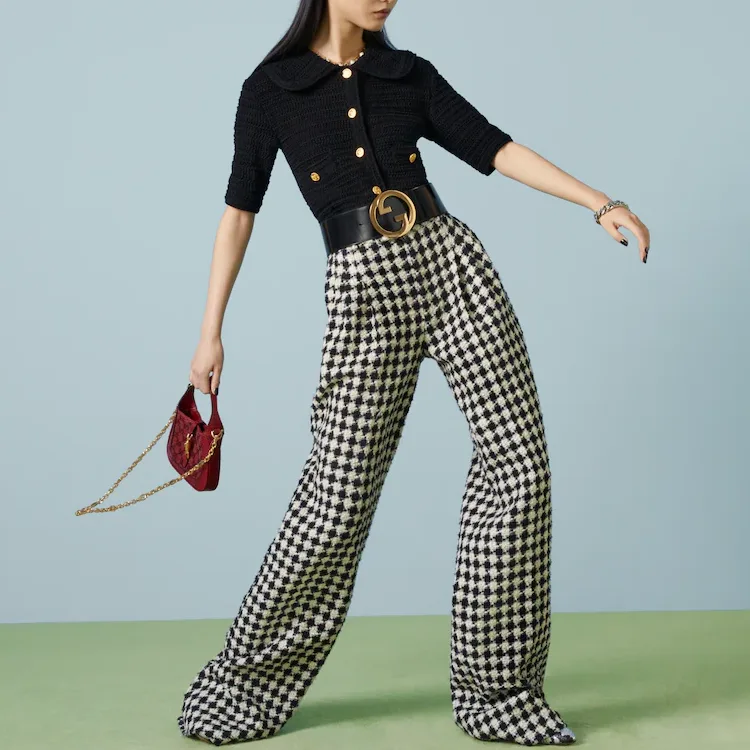 Брюки женские Gucci Повседневные, Прямой крой, Черный/Белый — фото 4