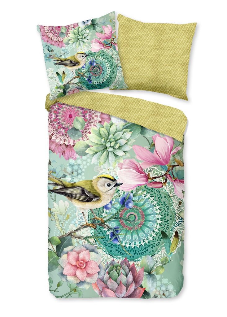 

ХИП постельное белье "Xabine" с мандалами, цветами и птицами - зеленый - 200 х 200 см - 100% хлопок/сатин Muller Textil