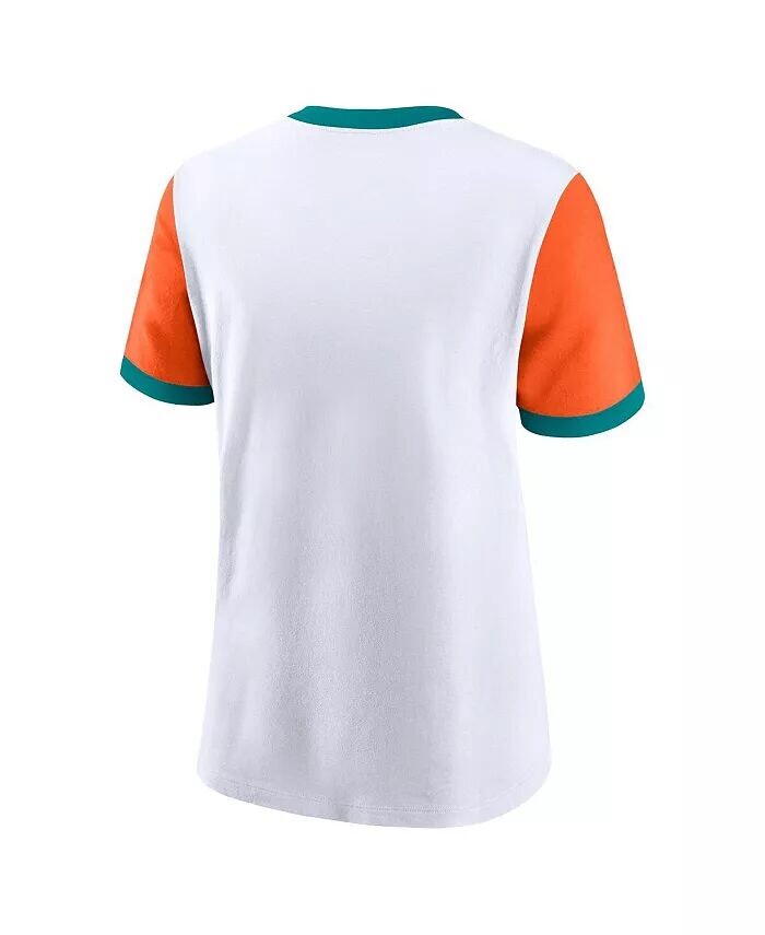 Женская белая/оранжевая футболка Miami Dolphins Rewind Ringer Nike — фото 3