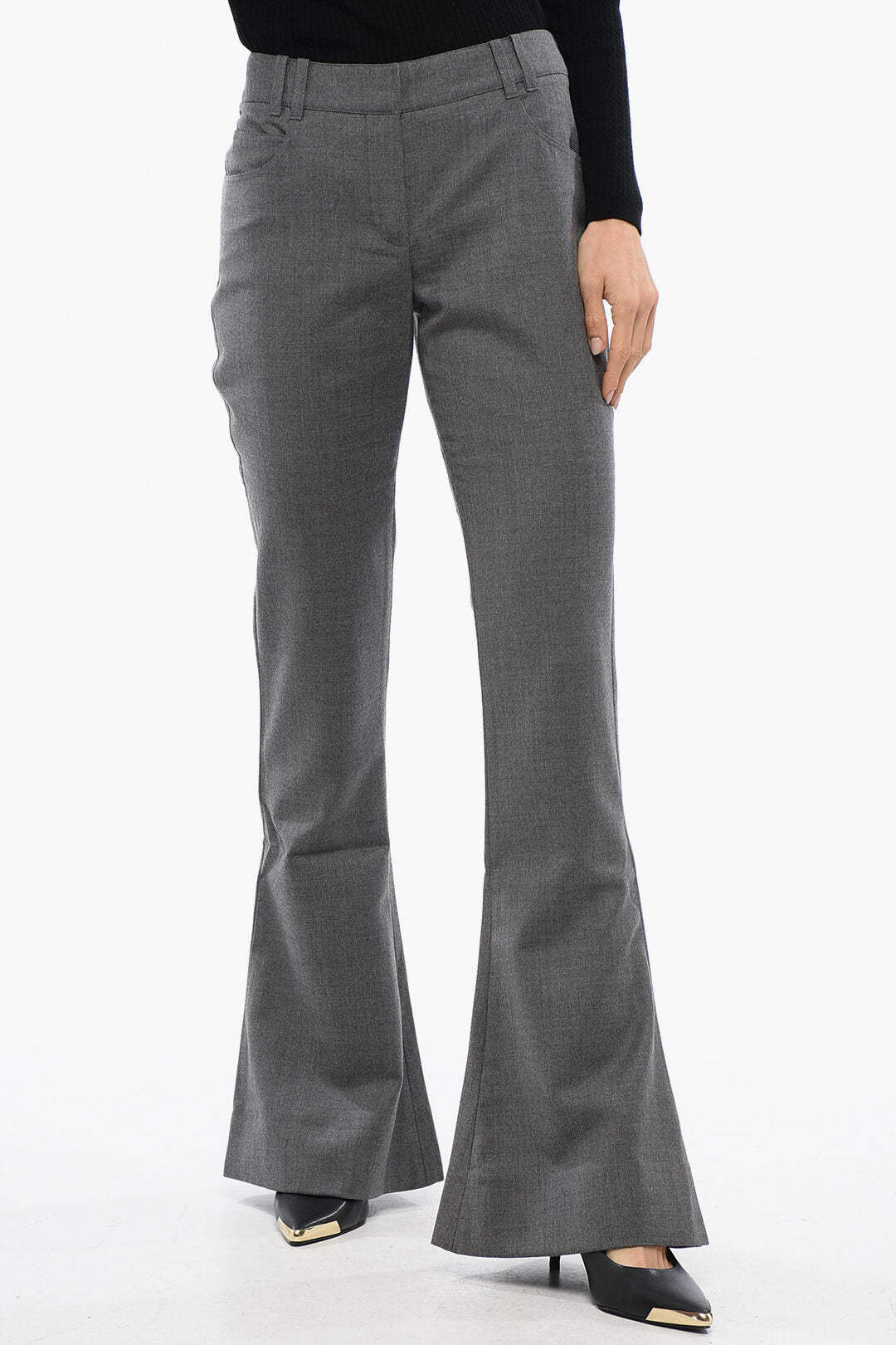 

Расклешенные брюки Balmain Wool с низкой талией, серый