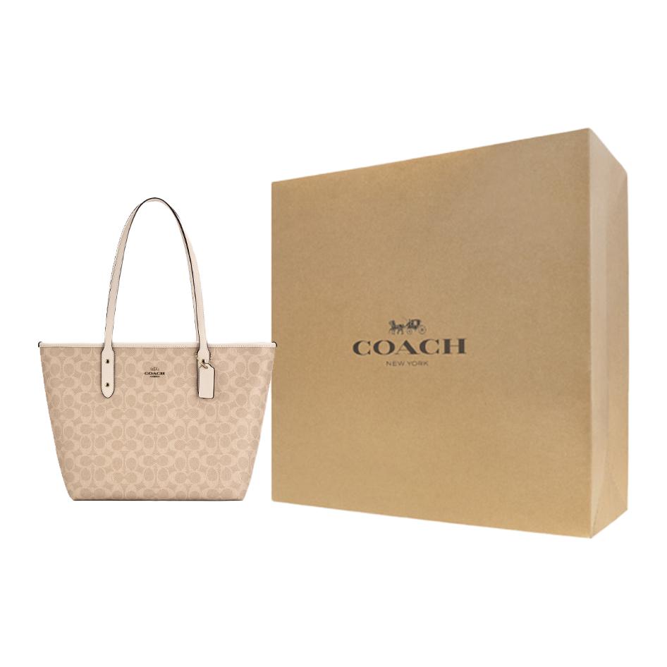 

COACH Городская искусственная кожаная сумка через плечо большая женская песочного цвета