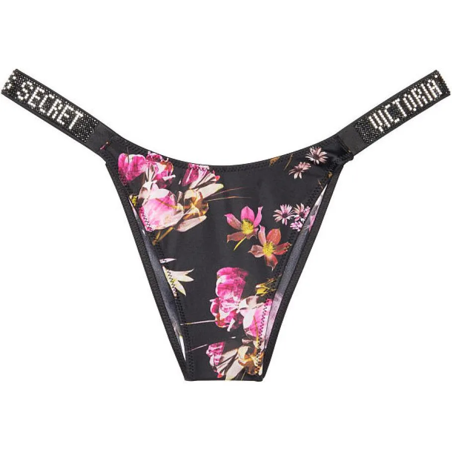 Victoria's Secret Трусики женские 1 шт черные с цветочным принтом