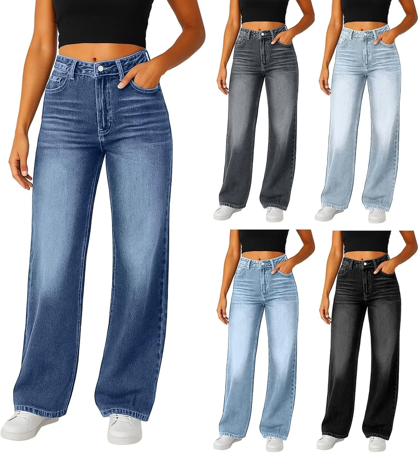 Джинсы свободные Wide Leg, синий