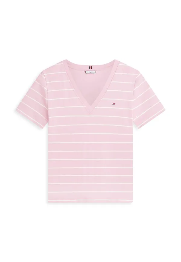 Футболка с v-образным вырезом в рубчик, приталенного кроя, с принтом. Tommy Hilfiger, Bonita Pink/Ecru — фото 4