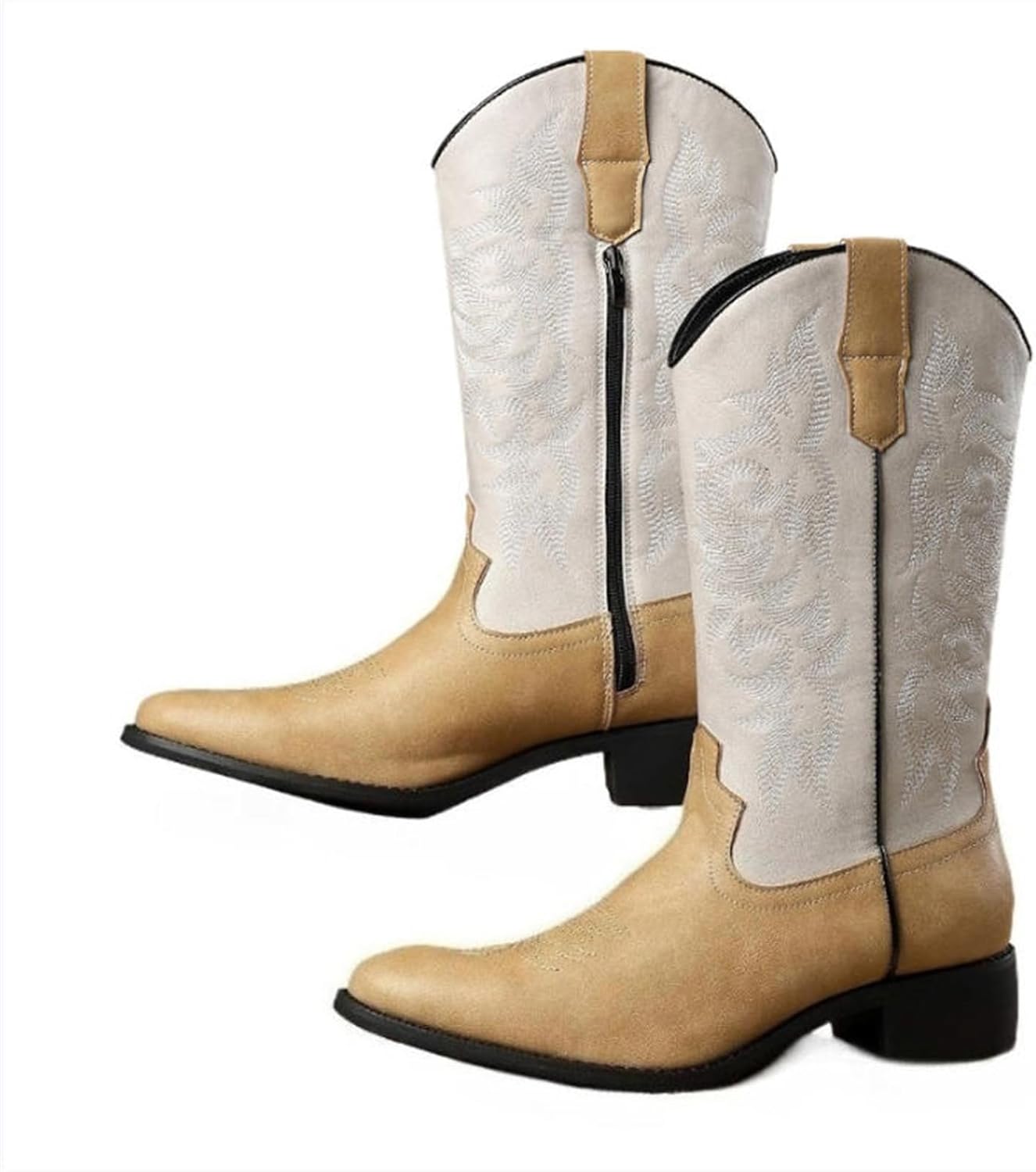 

Мужские кожаные ковбойские ботинки на толстом каблуке с боковой молнией, зауженным носком, средним каблуком, с удобной мягкой дышащей подкладкой. Вестернские ботинки для ранчо, родео, музыкальных мероприятий, вечеринок и танцев Houdbdol, белый
