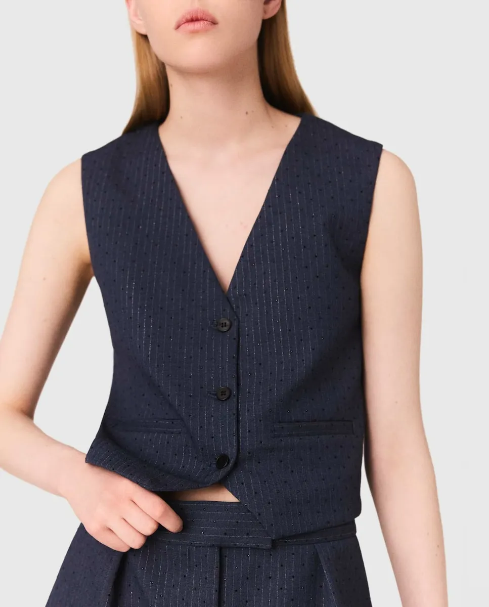 

Женский жилет к костюму со стразами Maje, темно-синий