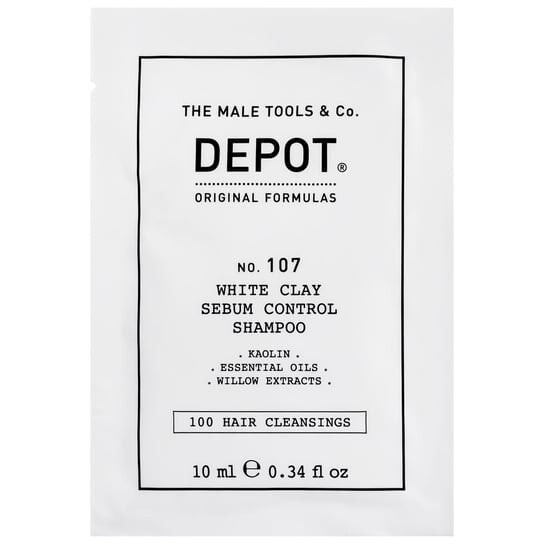 

Шампунь для жирных волос для мужчин, без SLS, нежный, 10 мл Depot, NO.107 White Clay Sebum Control