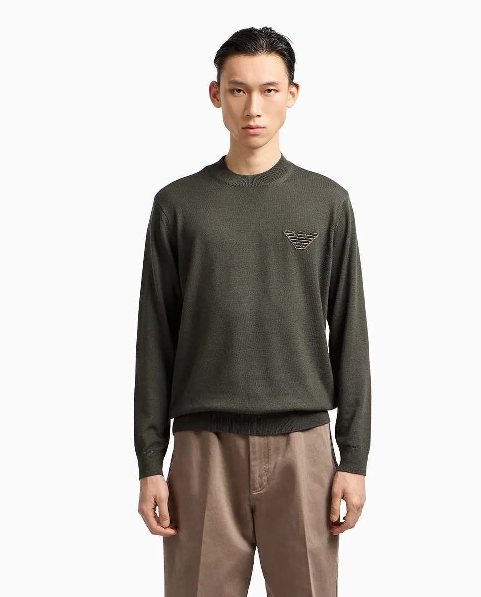 

Мужской джемпер с круглым вырезом и нашивкой с логотипом Emporio Armani, темно-зеленый