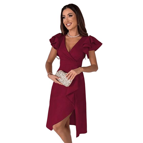 

Женское платье для вечеринки с V-образным вырезом и рюшами Seoria, Burgundy