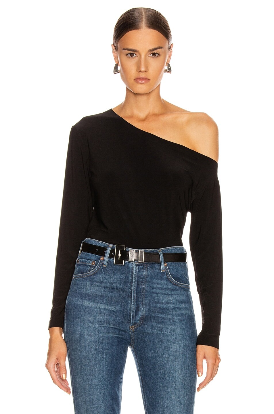 

Топ Norma Kamali Long Sleeve Drop Shoulder, черный