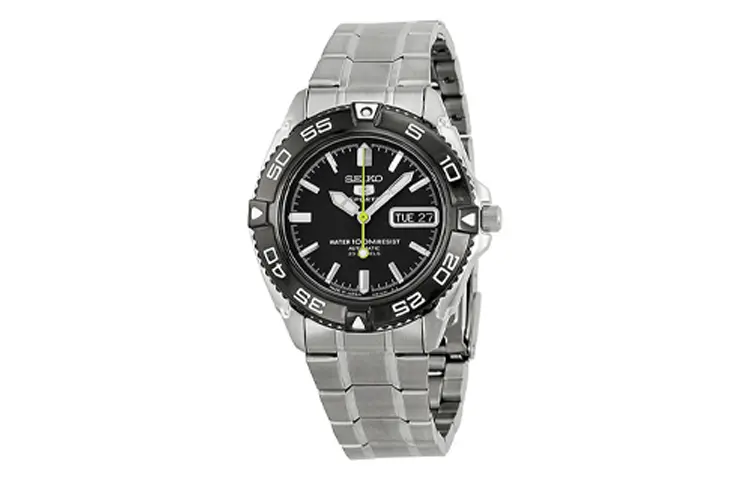 

SEIKO Часы unisex с автоматическим механическим механизмом, черный циферблат, стальной браслет, коллекция 5 sports