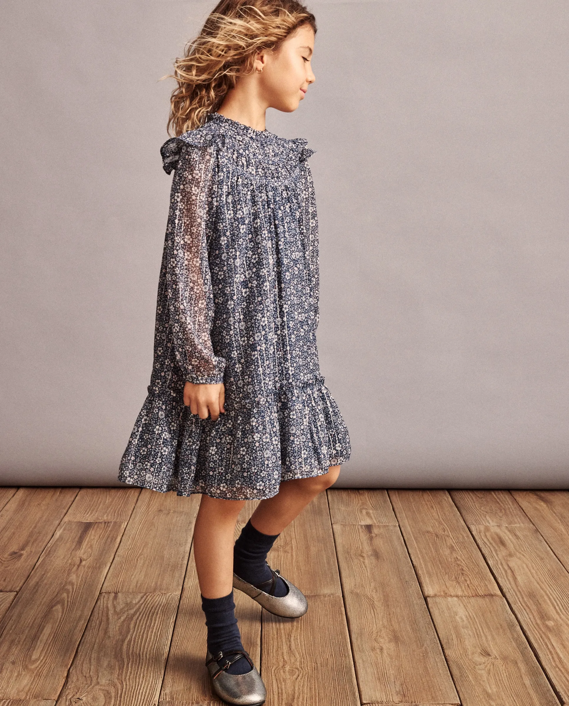 

Длинное платье с рукавами и струящимся принтом плюмери для девочки Coconut El Corte Inglés, синий