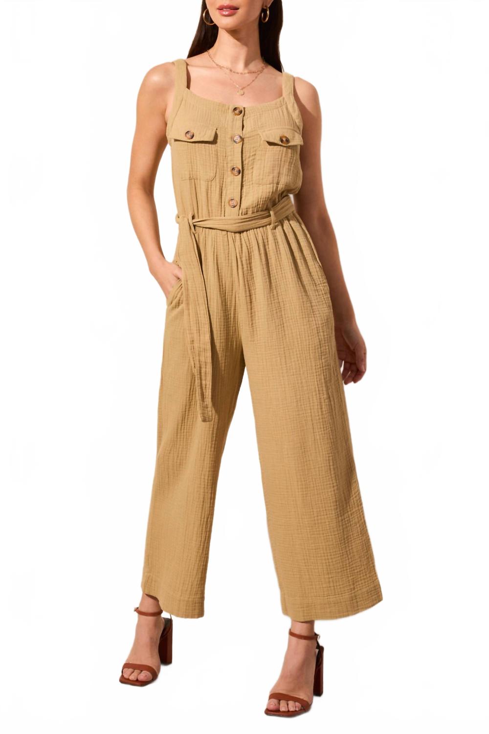 

TRIBAL Комбинезон из хлопчатобумажной марли с поясом, телесно-оливкового цвета