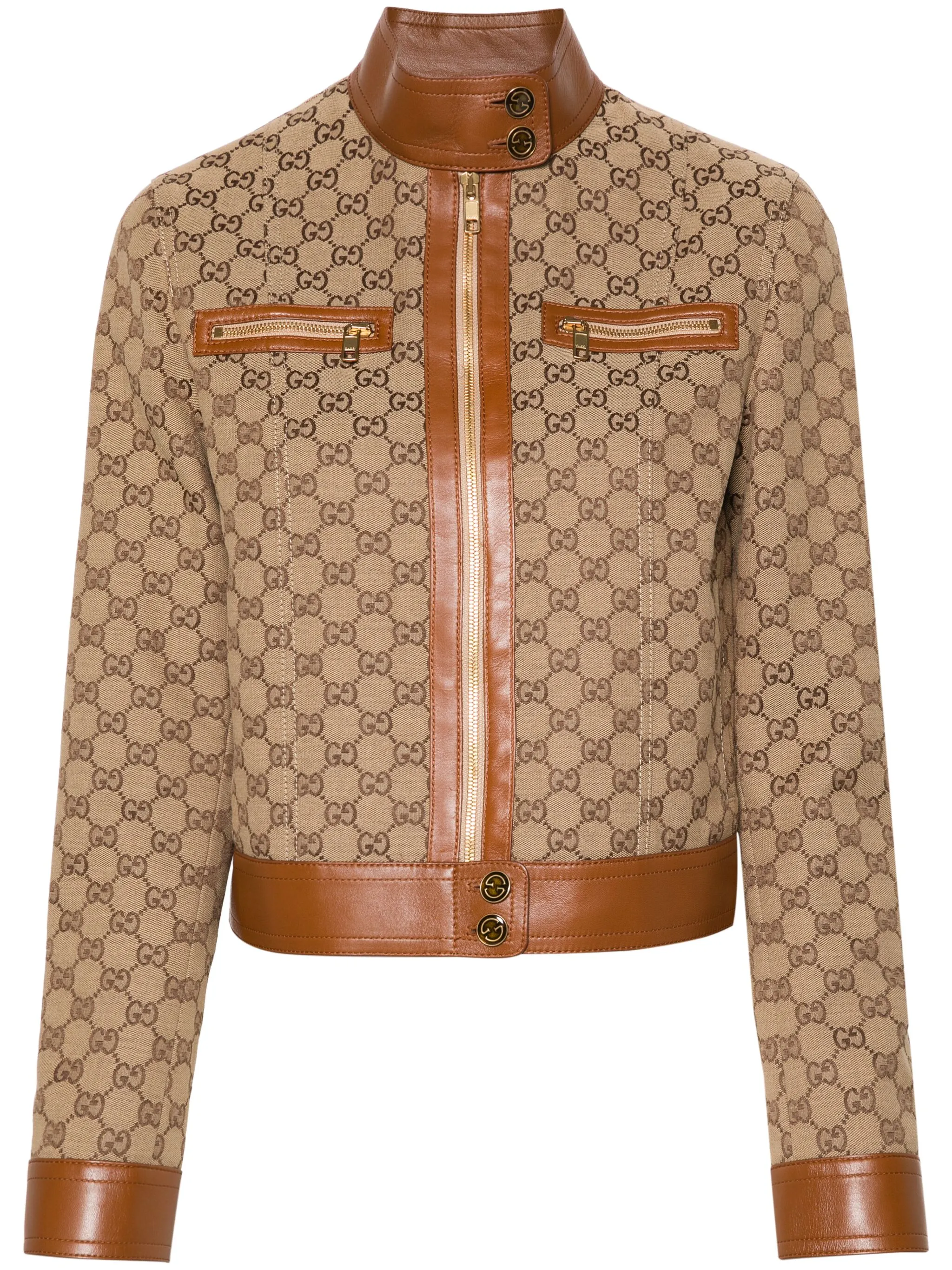 

Куртка с отделкой из кожи и логотипом GG Gucci, бежевый