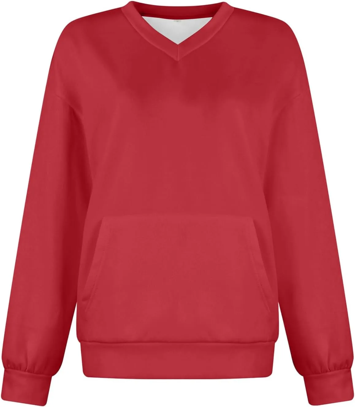 Женская толстовка, V-образный вырез, свободный крой, повседневная, с длинными рукавами, однотонная, с карманом, размеры S-3XL Generic, 2-Wine — фото 3