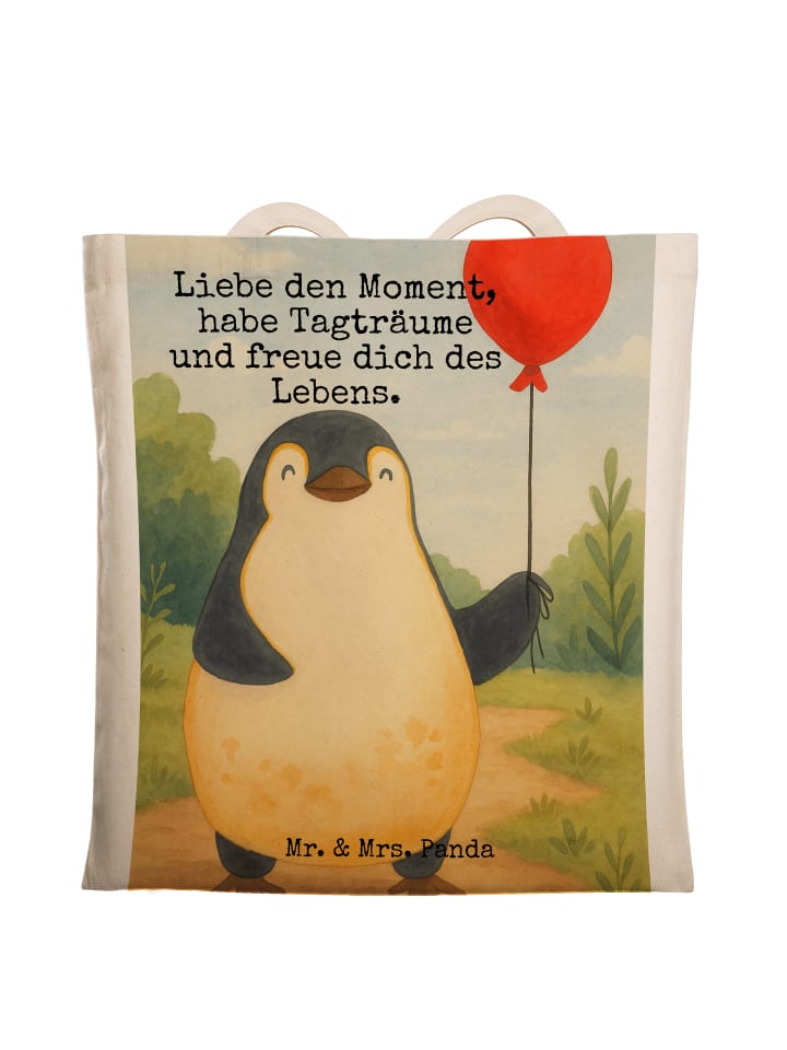 

Mr. & Mrs. Panda Сумка-шоппер с изображением пингвина и воздушного шара, надписью белого цвета