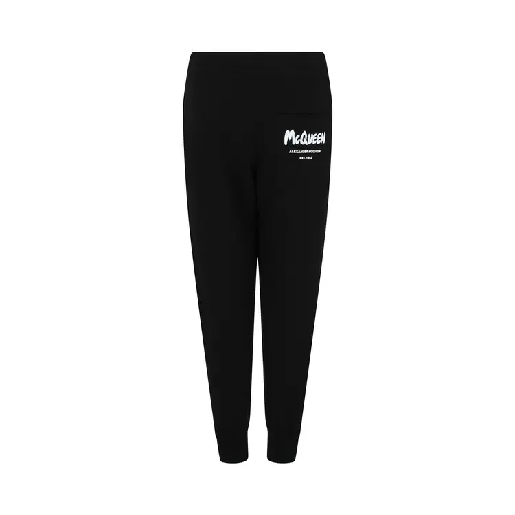 Спортивные брюки Alexander McQueen с граффити-логотипом, черно-белые