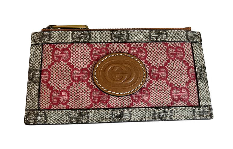 

GUCCI Женский красный кожаный картхолдер в технике денимного пэчворка