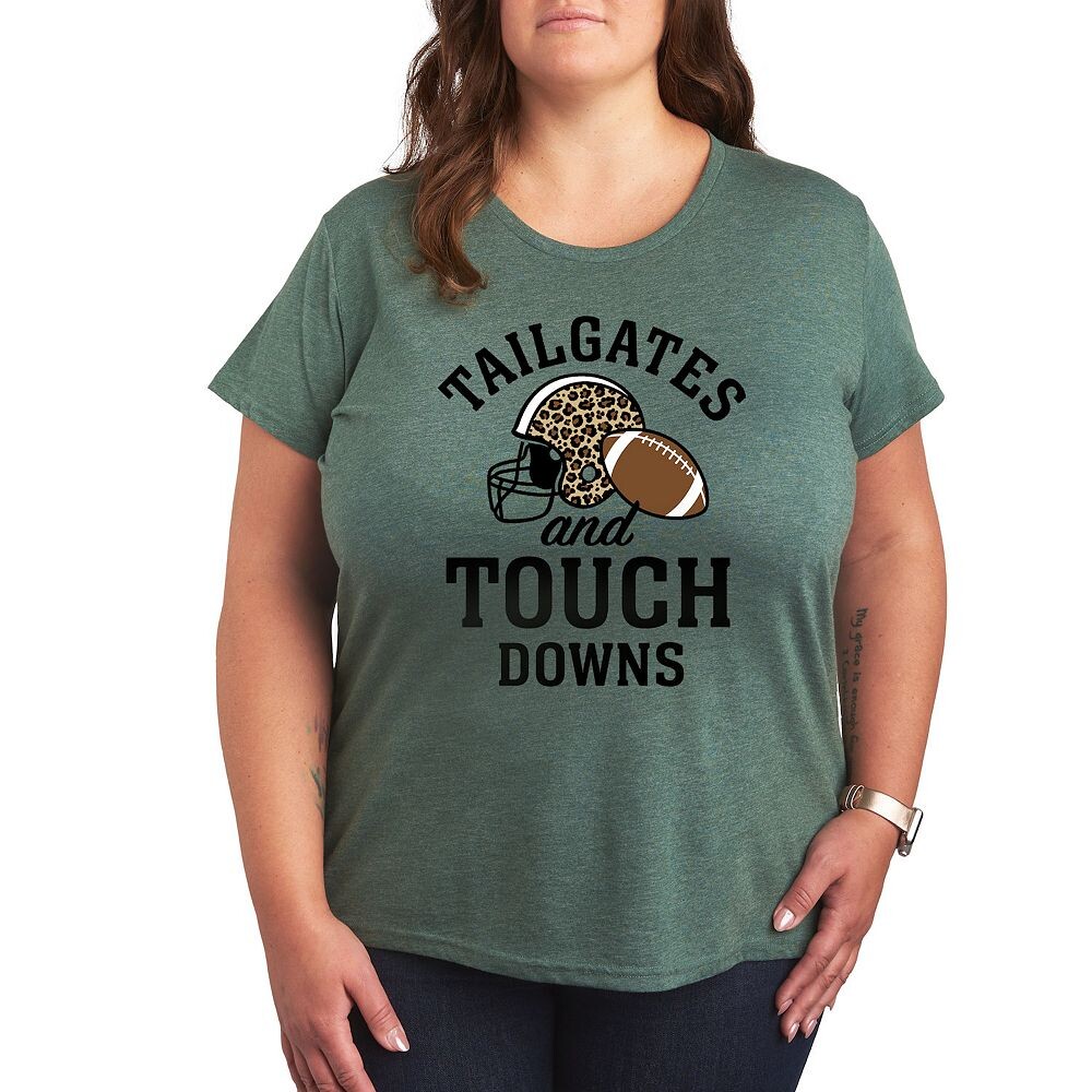 

Футболка размера плюс с рисунком Touchdowns Tailgates Licensed Character, цвет Heather Green