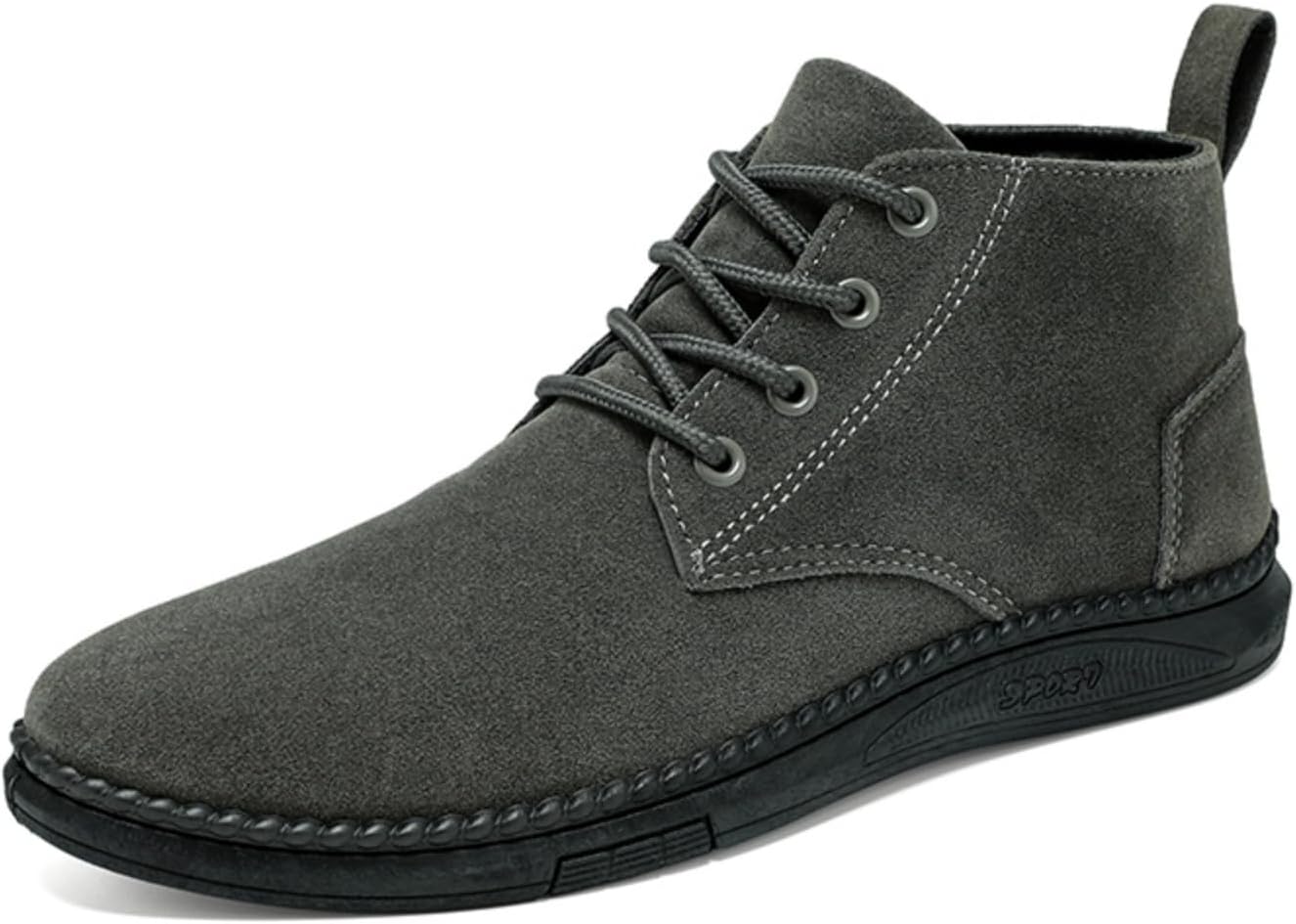 

Мужские ботинки Chukka Kelibasi с верхом из замшевой кожи и шнуровкой с металлическими люверсами и декоративной строчкой для повседневной носки с нескользящей резиновой подошвой, серый