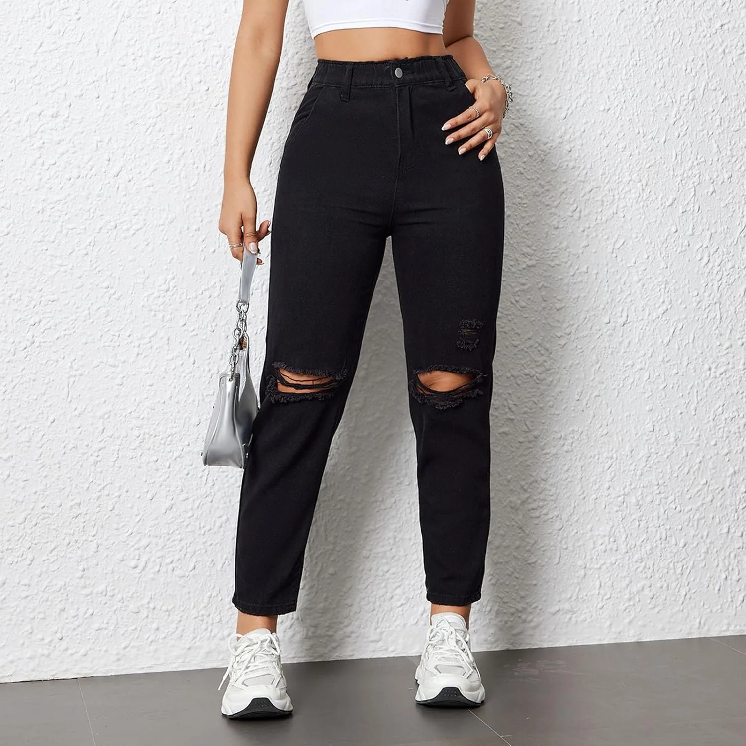 Джинсы для женщин High Waisted Ripped Baggy Straight Leg — фото 2
