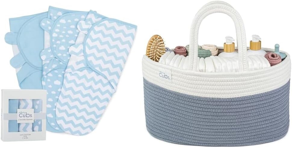 

Удобное пеленальное одеяло для маленьких девочек и мальчиков, легко регулируемое одеяло из 3 штук и органайзер для подгузников в комплекте Comfy Cubs