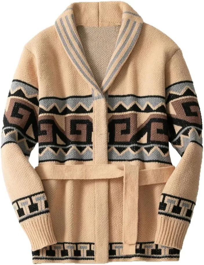 

Мужской кардиган с воротником-шалью и поясом BSXDIKJU