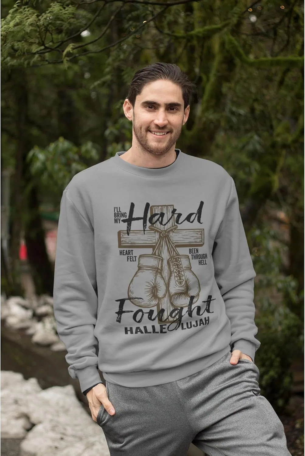 FaithInGraceDesign Толстовка Hard Fought Hallelujah, христианская одежда, одежда веры, свободный крой для мужчин и женщин, белый — фото 4