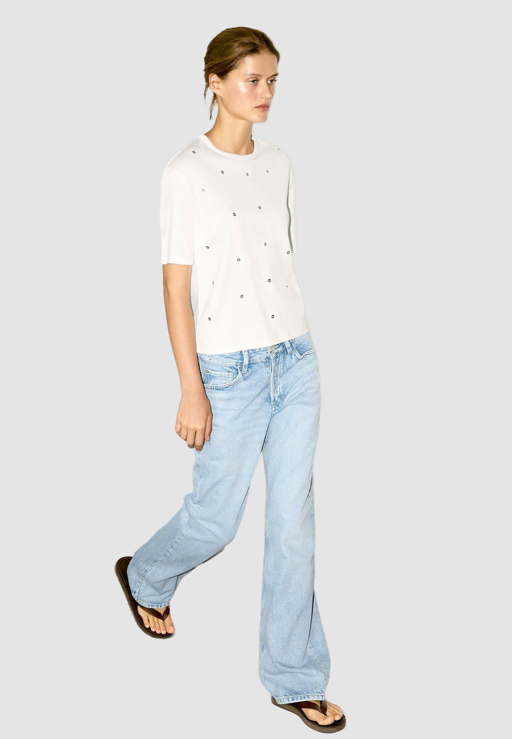 

Футболка с принтом WITH EYELETS Massimo Dutti, белый