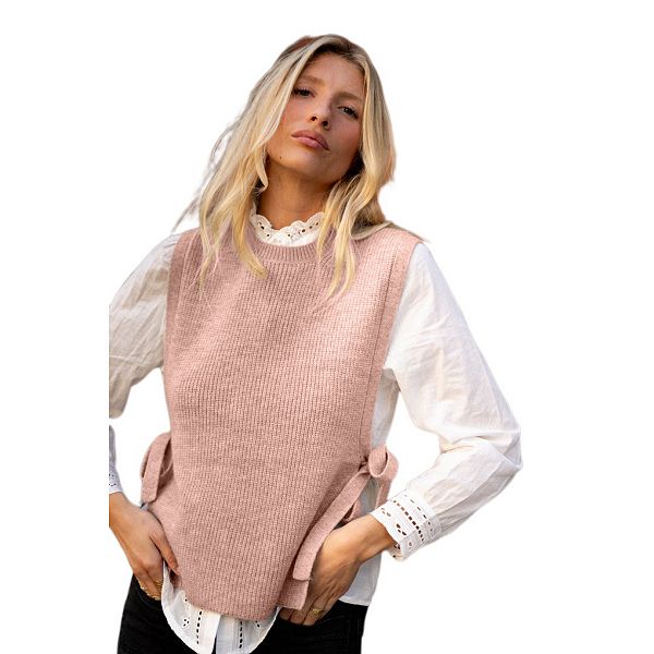 

Женский свитер-жилет с разрезом по бокам и низом, вязаный, без рукавов, с круглым вырезом Yesfashion, Apricot