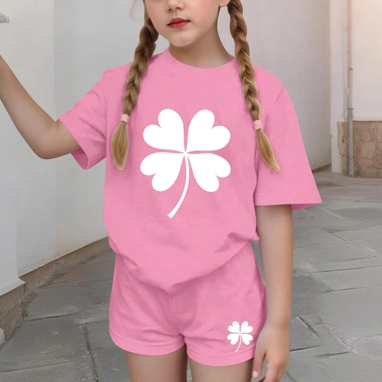Детский спортивный костюм с шортами и футболкой Shamrock, Zzalalana, Pink — фото 2