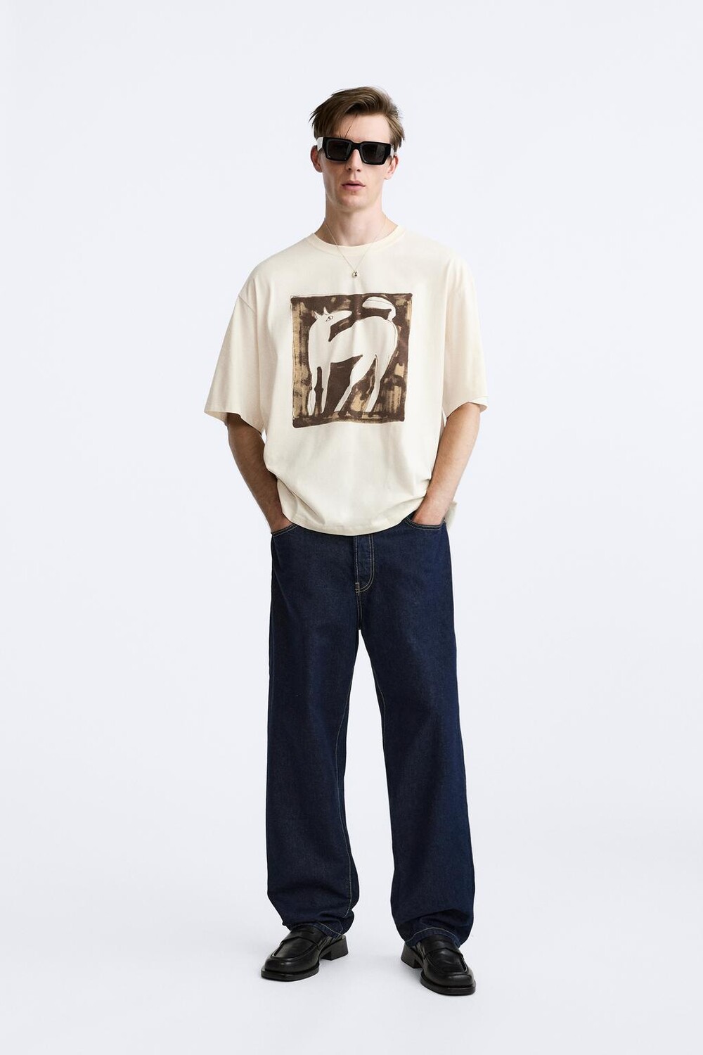 

Футболка с текстурным принтом ZARA, бежевый