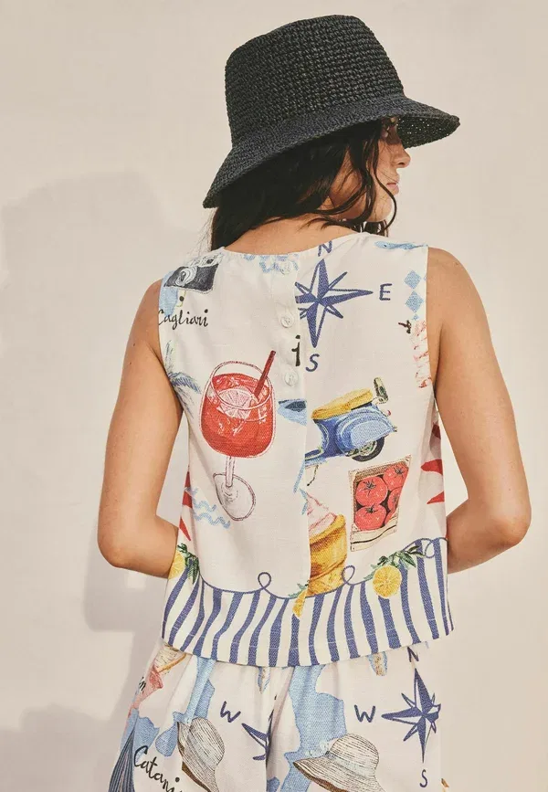 Блуза Regular fit Next, модель shell top, кремово-красный принт карта — фото 2