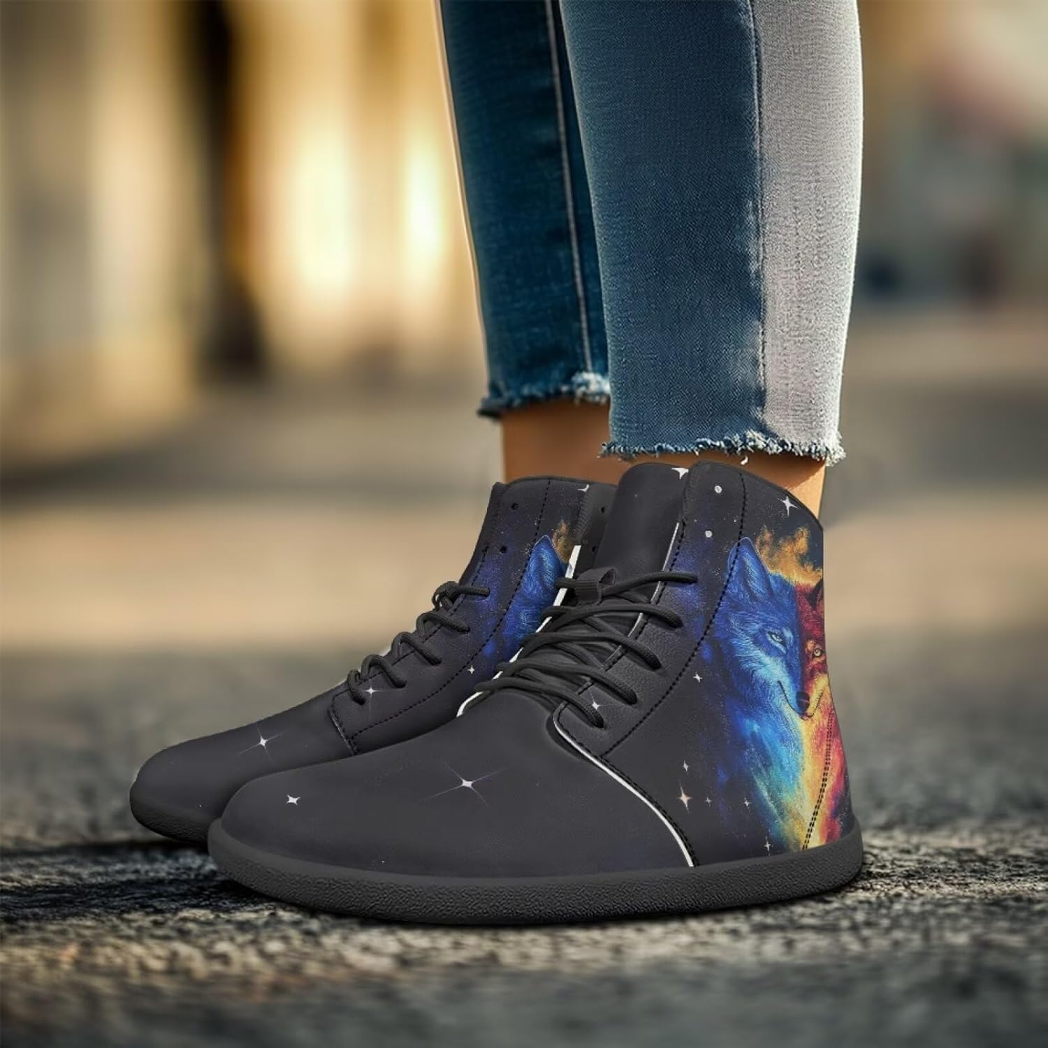 Мужские сандалии Howilath Boho Mandala с животным принтом, обувь, кроссовки с широкой носочной частью, высокие кеды, минималистичные кроссовки с нулевым перепадом, Flame & Fire Wolf — фото 2