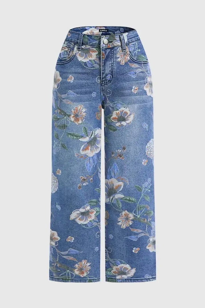Женские джинсы Wide Leg High Waisted с цветочным принтом — фото 3