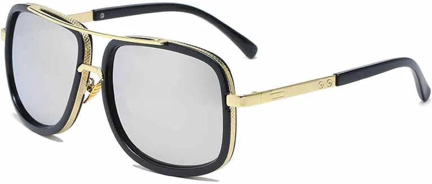 

Классические солнцезащитные очки с двойной перемычкой и металлической оправой для мужчин и женщин, модные для пляжа, улицы, стрельбы, с защитой от УФ-излучения UV400 TKKTLLT, Gold Silver