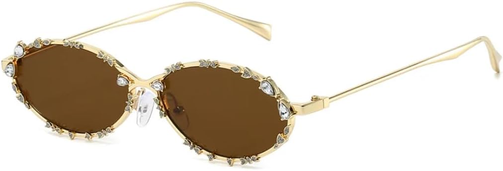 

Ретро овальные панк-солнцезащитные очки с бриллиантами для женщин, модные серебристые очки с защитой от УФ-излучения для мужчин. Модные солнцезащитные очки UUPTTPL, Gold Tea