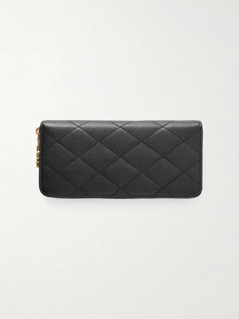 Стеганый кошелек из фактурной кожи SAINT LAURENT, черный