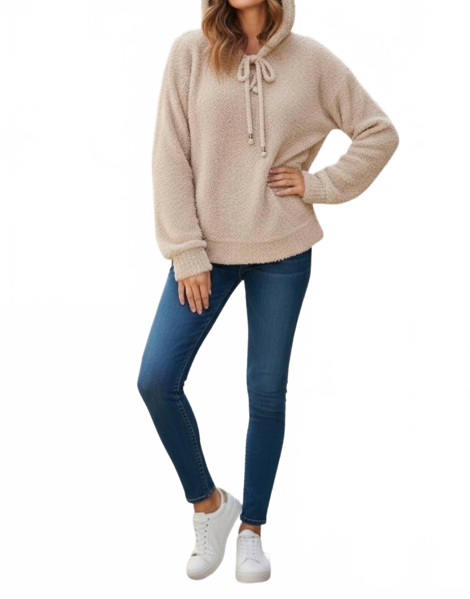 

Уютная фактурная толстовка с капюшоном на шнурке бежевого цвета Pol, бежевый