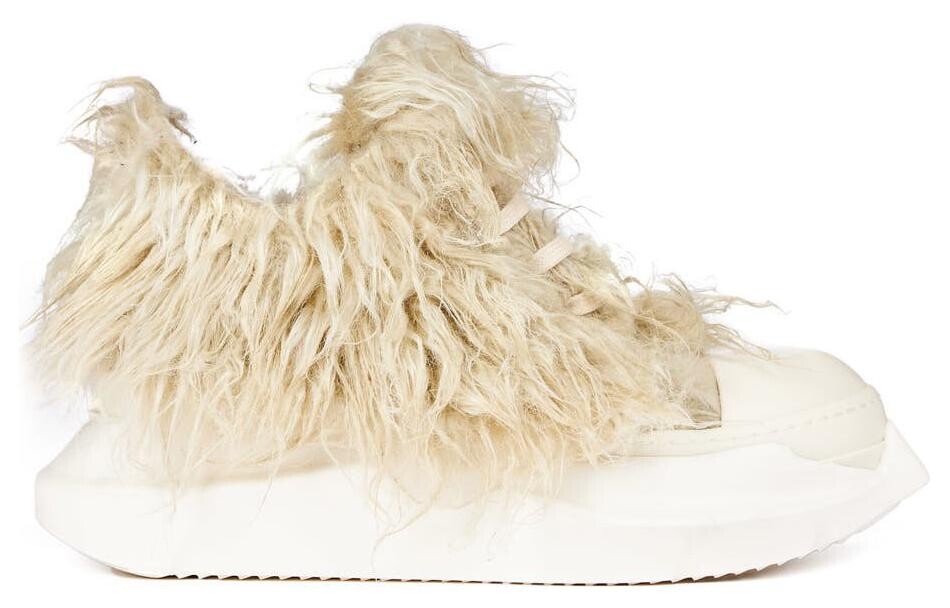 Женские кеды Rick Owens Drkshdw с мехом, бежевый — фото 2