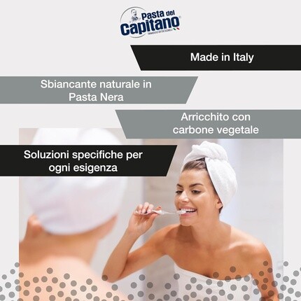 Зубная паста Pasta del Capitano Bio с активированным углем, натуральное отбеливание зубов, черная паста, эффективная против изменения цвета зубной эмали, тюбик 100 мл — фото 3