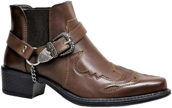 

Мужские ковбойские ботинки Hhhchpm в западном стиле - ботинки с заостренным носком, массивным каблуком, без застежки с поддержкой свода и ремешком с пряжкой для повседневной носки, Coffee